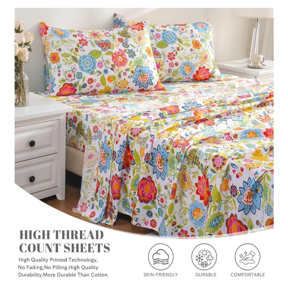 Bedlifes king Sheet Set Ultra Soft Breathable Spring Flower‎